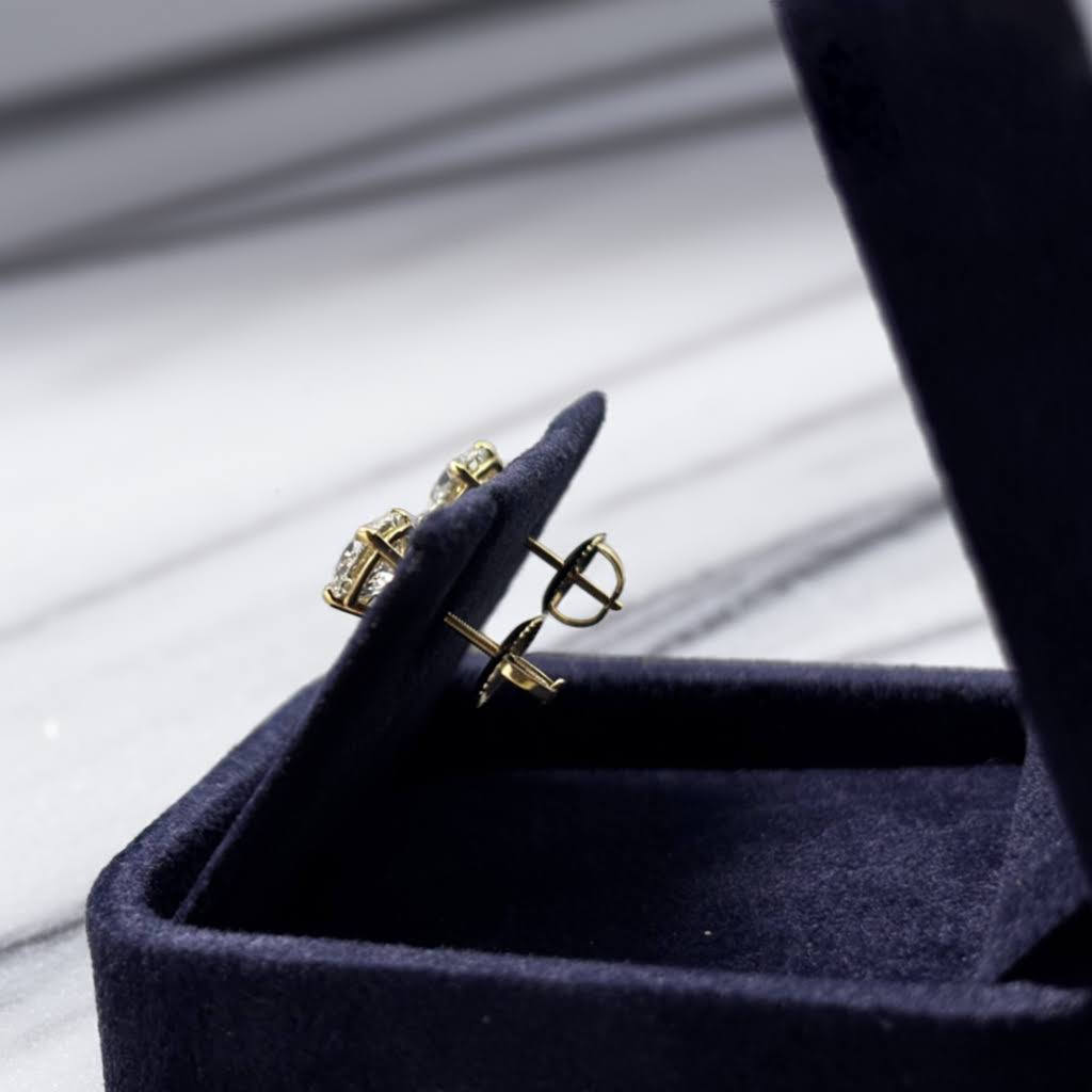 2.04cttw Lab-Grown Diamond Stud Earrings in 14K Yellow Gold Back