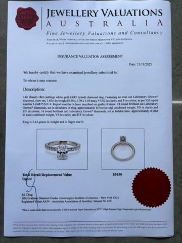 1ct_F_VVS2_Oval_Cut_Lab_Grown_Diamond_Ring_14K_Gold_valuation_certificate