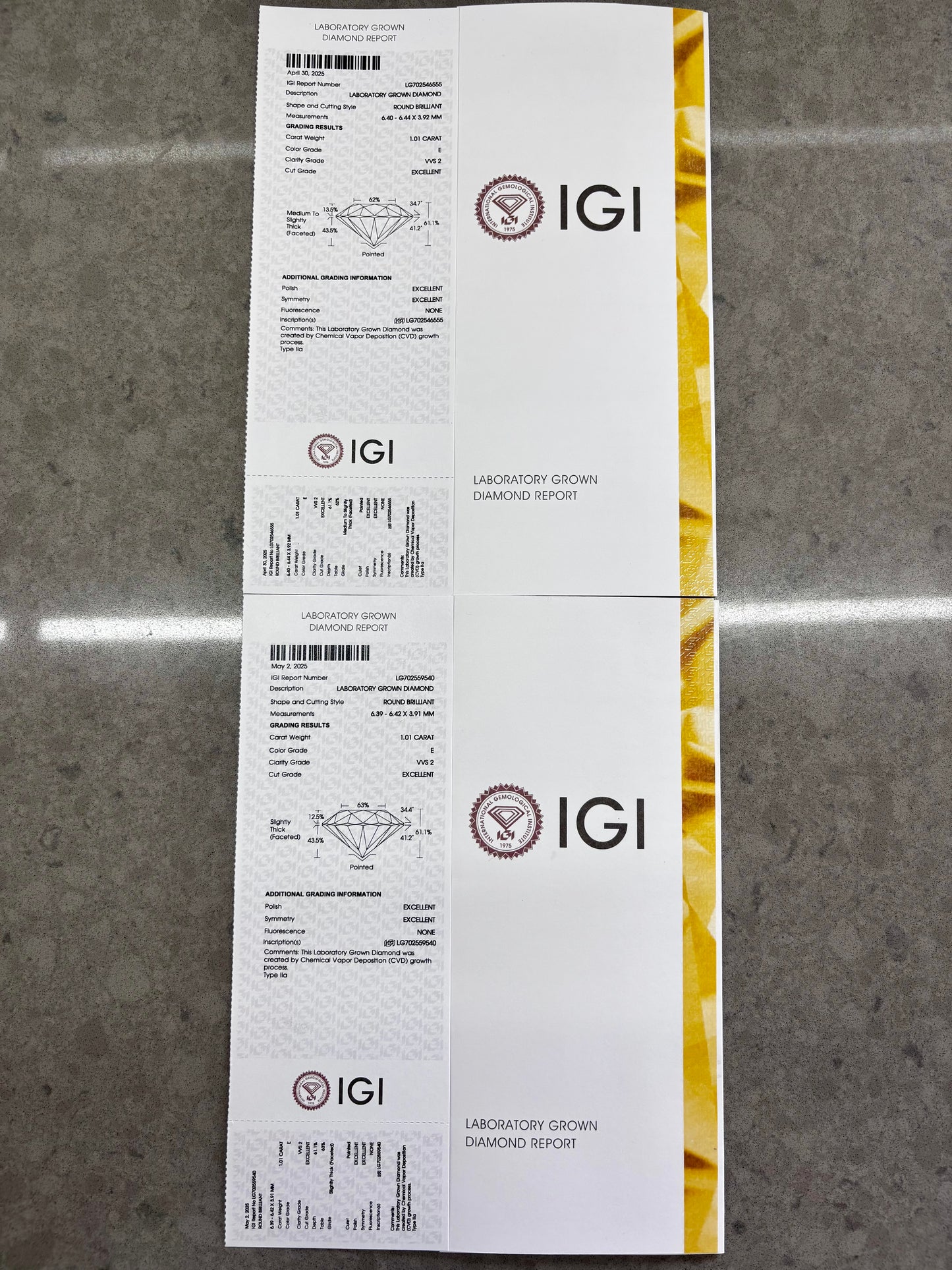 2.00cttw_E_VVS2_Round_Cut_Basket_Lab_Grown_Diamond_Stud_Earring_14K_Gold_IGI_Certificate