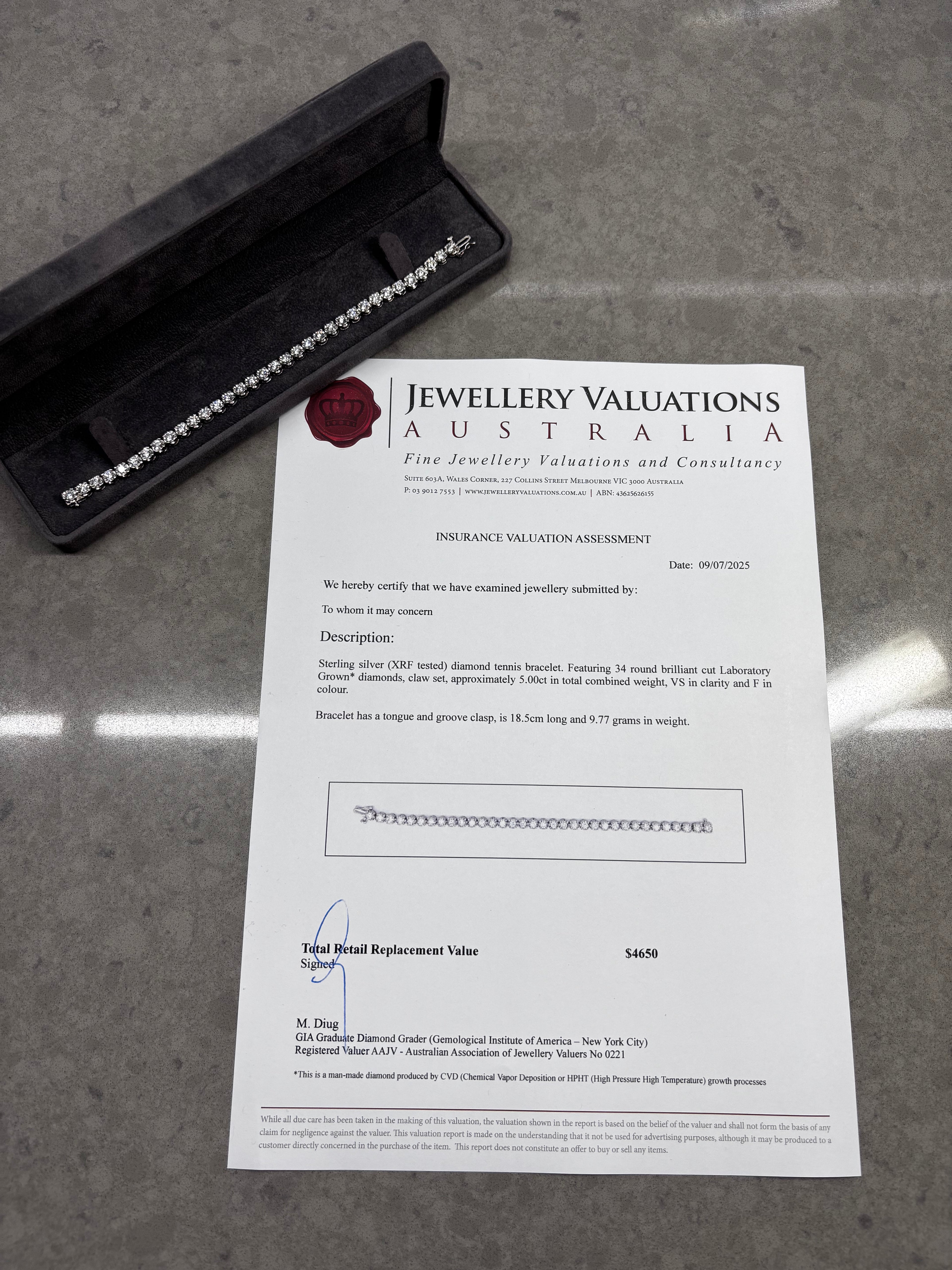 5ct Lab-Grown Diamond Bracelet, Valuation