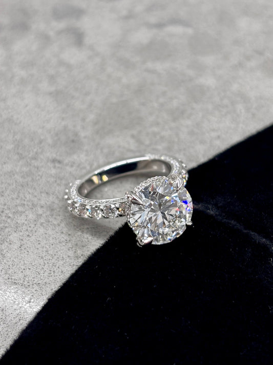 6.76cttw_E_VVS2_Round_Cut_Lab_Grown_Diamond_Ring_14K_Gold_Front